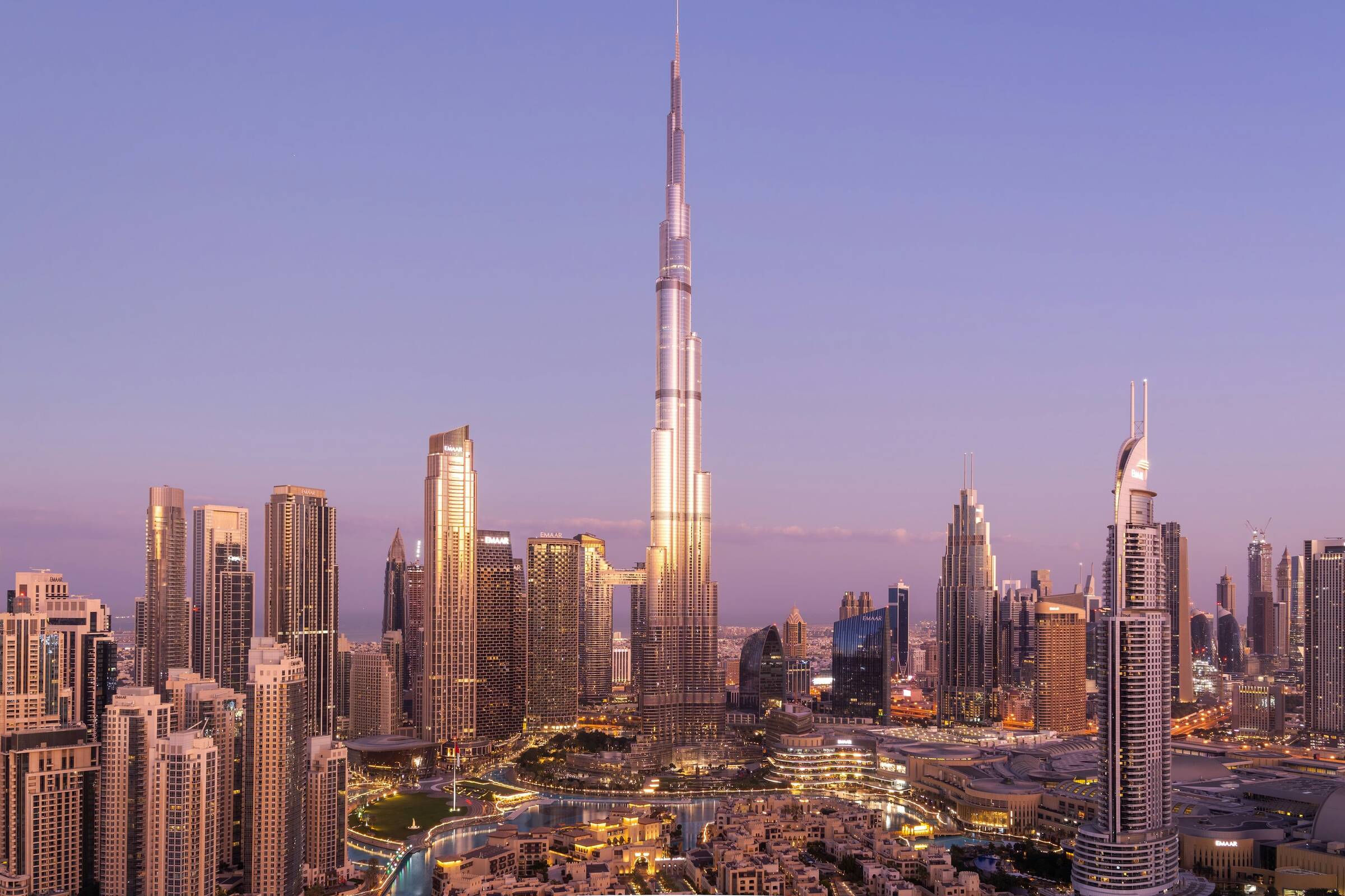 Dubai skyline with Burj Khalifa at twilight